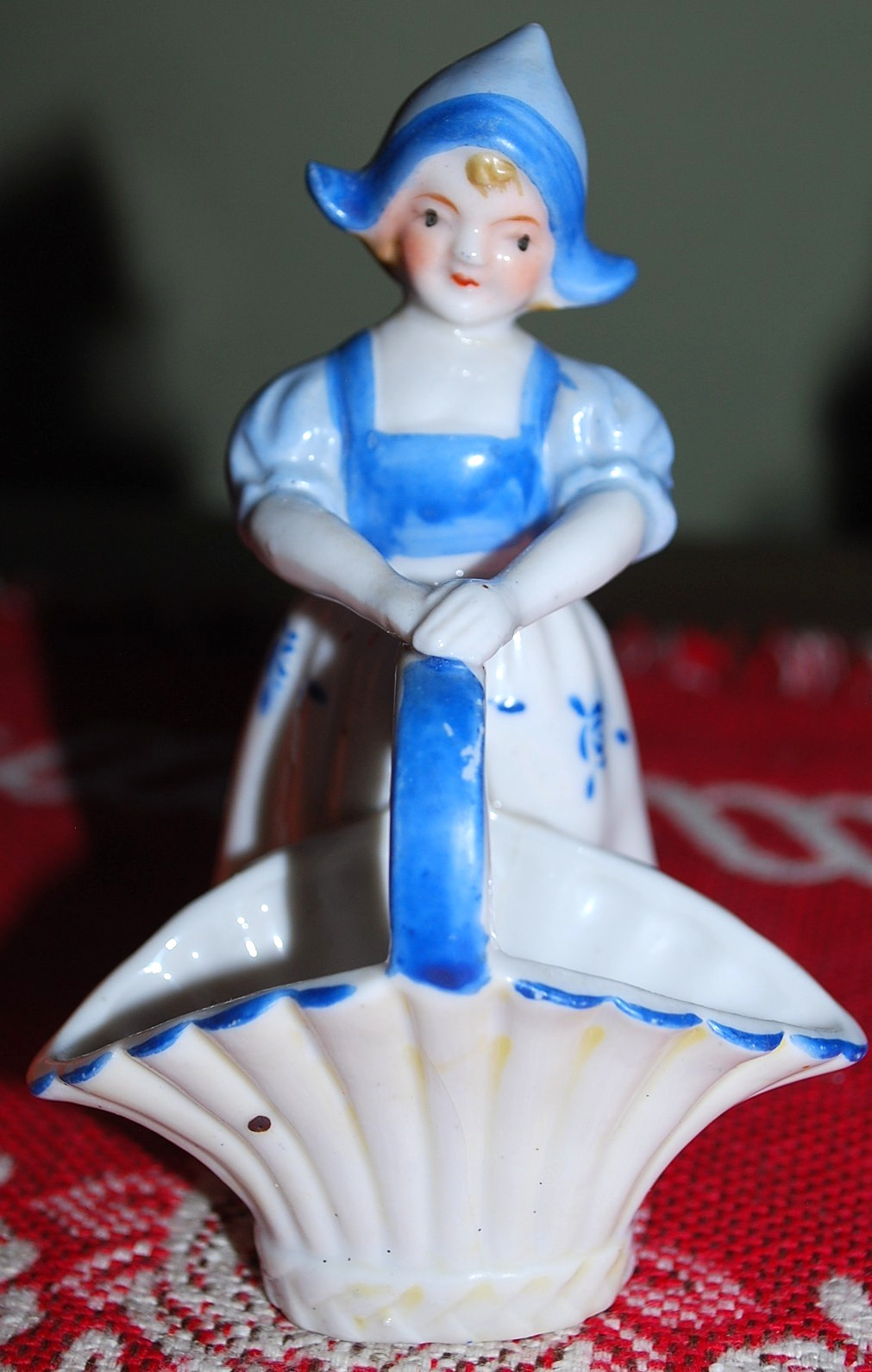Vtg 1920s Set 2 Bud Vases GIRLS W BASKETS Hand Painted Porcelain Japan 4.25″