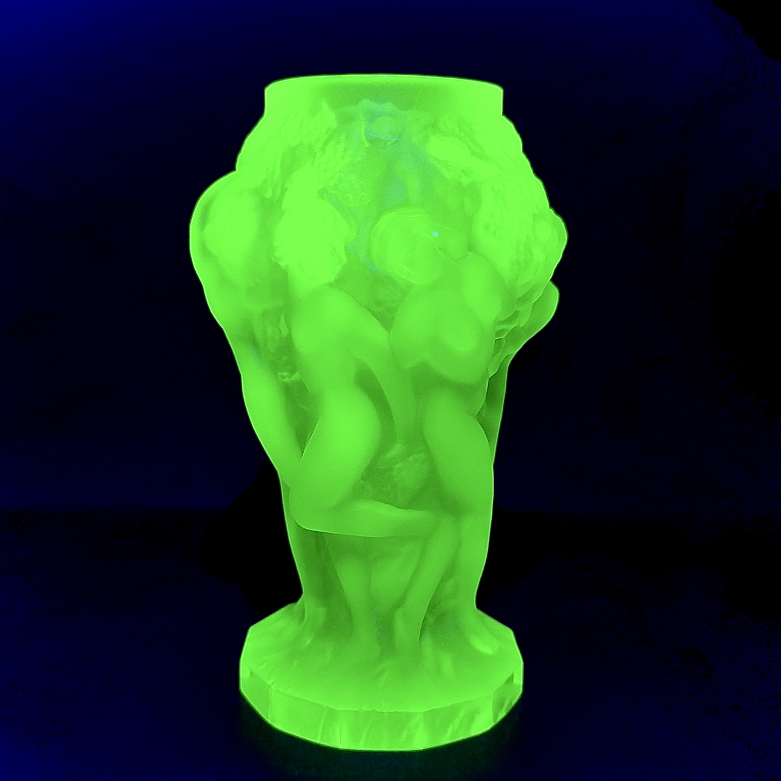 Uranium Glass Vase Nude Women Rare Vaseline Yellow Glass Vase Art Deco
