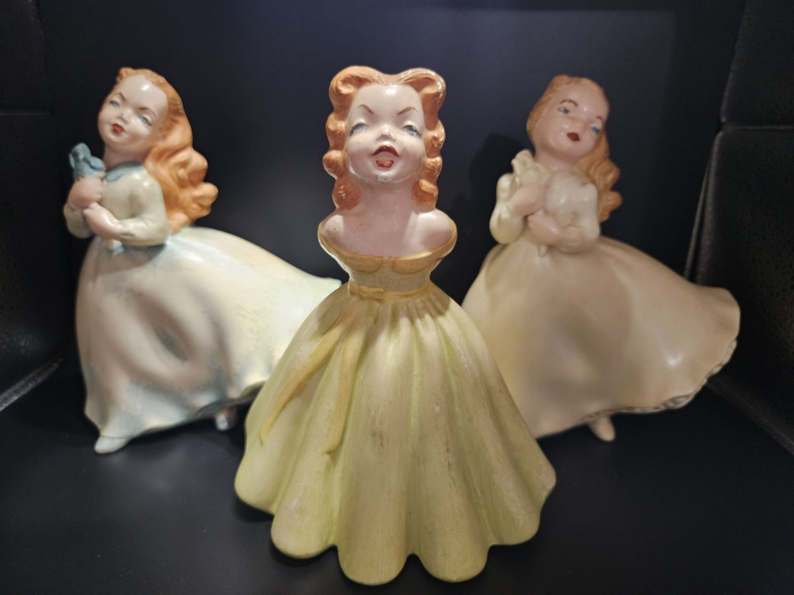 Holland Mold Set of 3 Ceramic Art Pottery Women Figurines, Multicolor, Marked 76