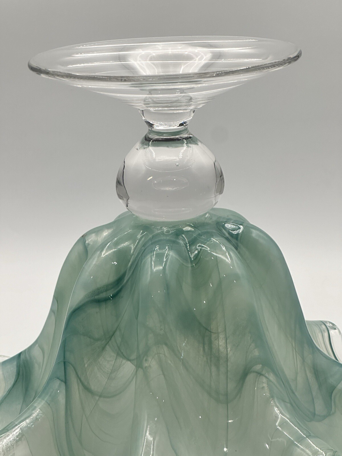 Lavorazione Arte Murano Mint Green And Clear Stretch Glass Compote On Clear Base