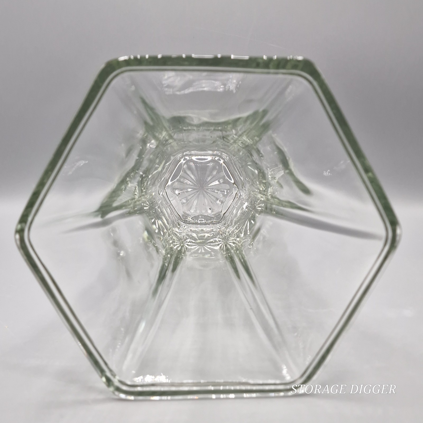 Vintage Hoosier Glass #4041 Heavy Clear Glass Vase 10″ Tall, 6 Sided Hexagon