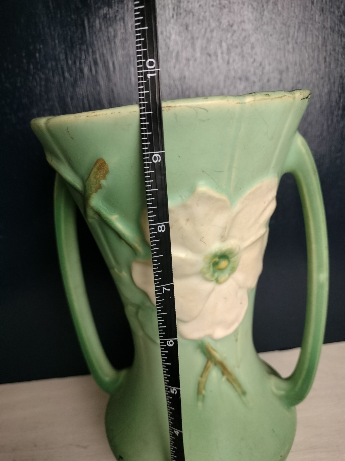 Vintage Weller Art Pottery Vase Wild Rose 1930s 9.25″