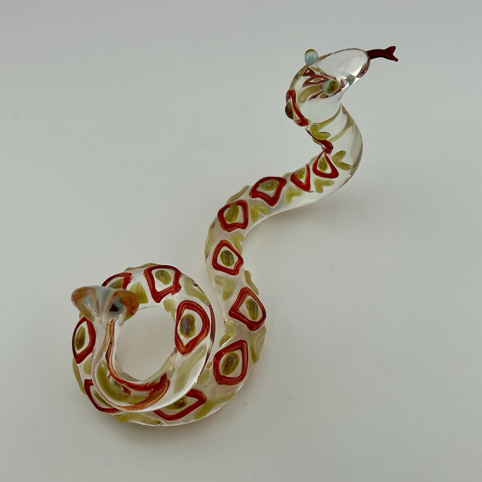 Murano Style Art Glass Rattlesnake Figurine Red Yellow 1990s Vintage