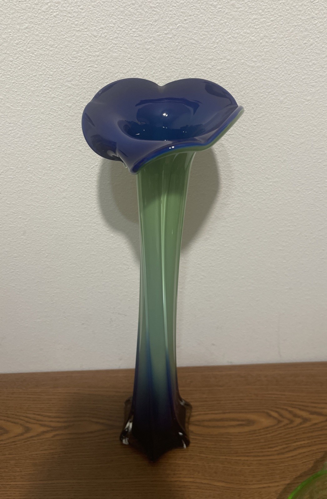 Swung Glass Vase Calla Lily Jack In The Pulpit Blue Green Murano Style 15.75”