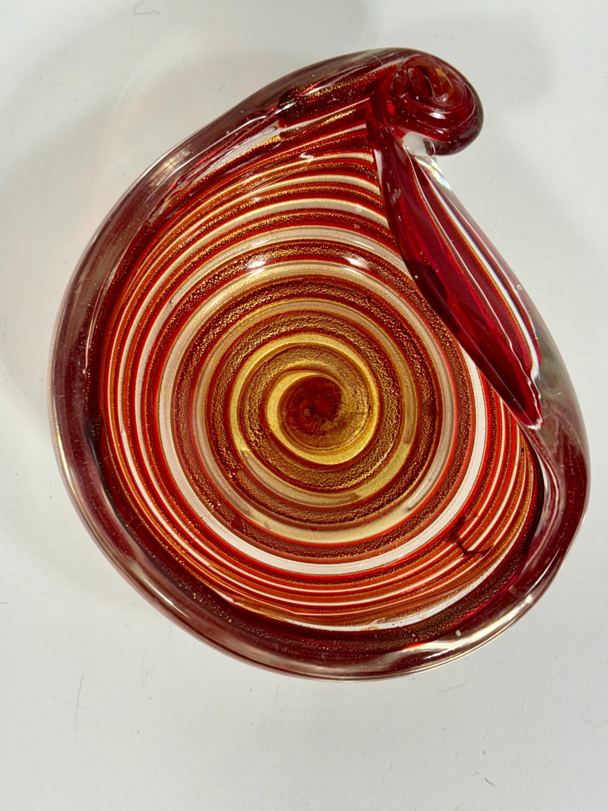 VTG BAROVIER Zebrati Murano Ashtray Red Gold Aventurine Italy