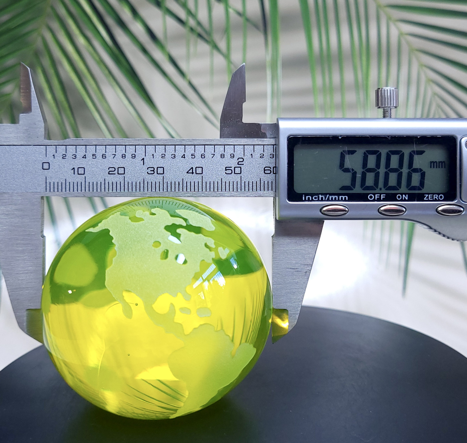 Uranium Glass Globe Paperweight 59mm Vaseline Yellow Glass Earth Art Glass