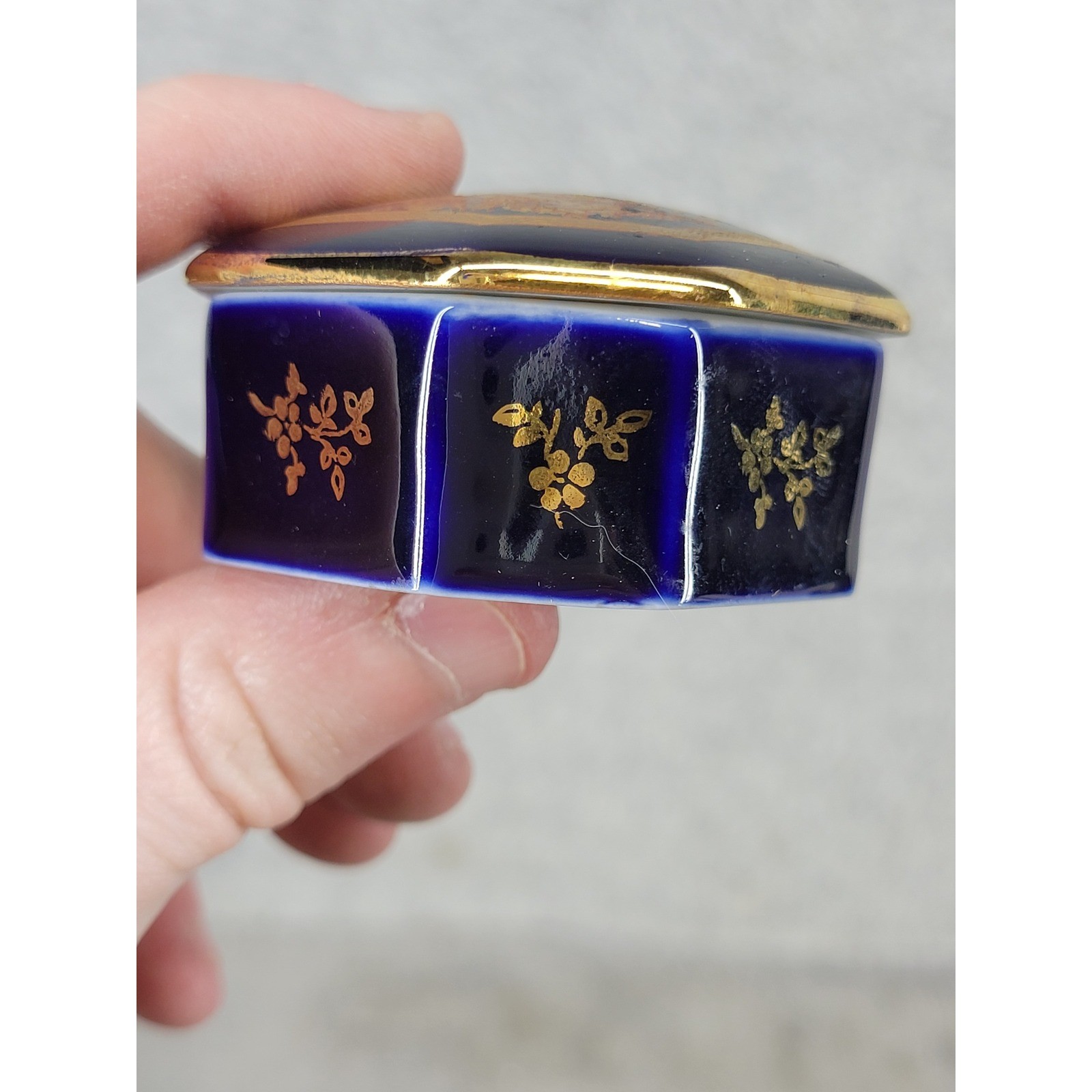 Limoges Castel France Cobalt Blue 22k Gold Courting Couple Octagon Trinket Box