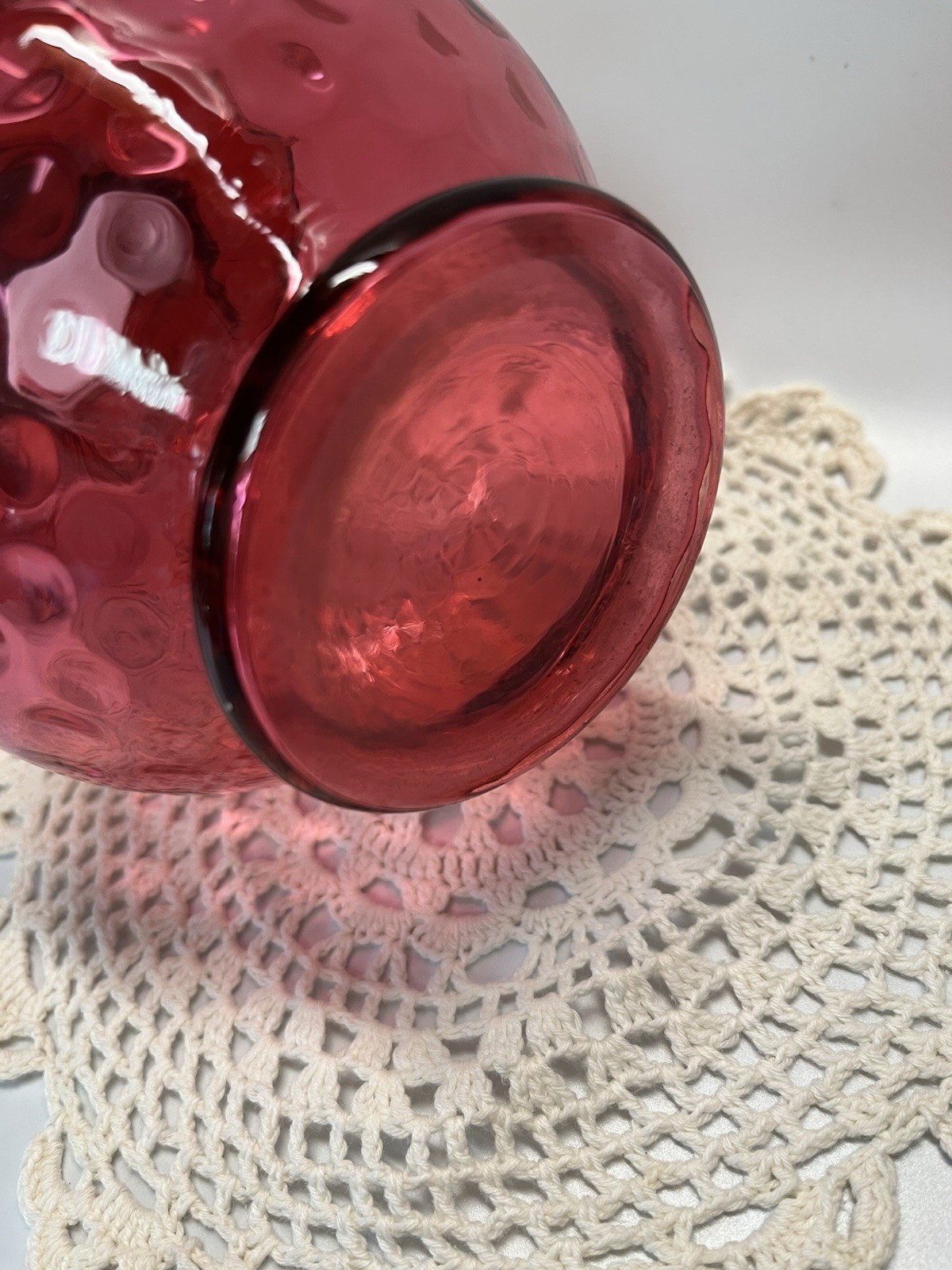 Fenton Ruby Overlay Optic Dot 7” Ruffled Top Vase 1958-62 #2455