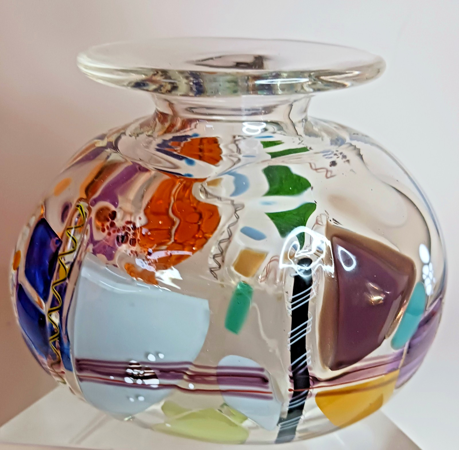 Michael Kraatz 1980’s Memphis Style Studio Art Glass Vase. Signed.
