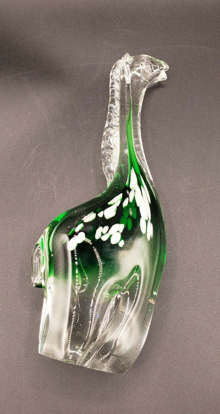 Vintage Crystal Clear Industries Green GIRAFFE Hand Blown Glass Figurine 10″