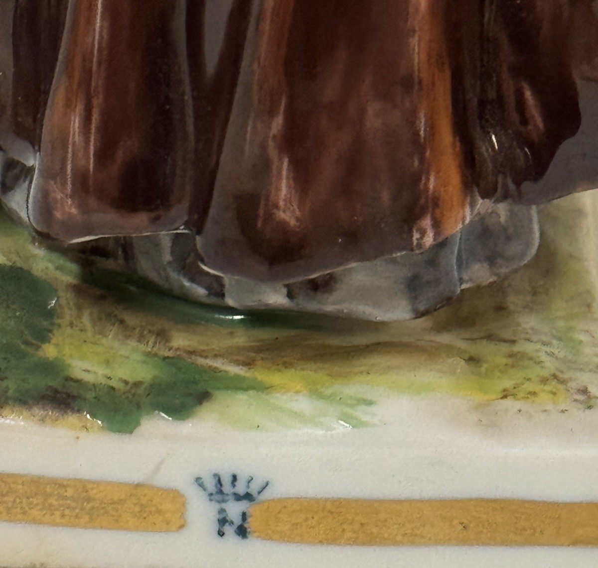 Ernst Bohne & Söhne Monk with wine and goose porcelain Glossy 7.5 inches 1900