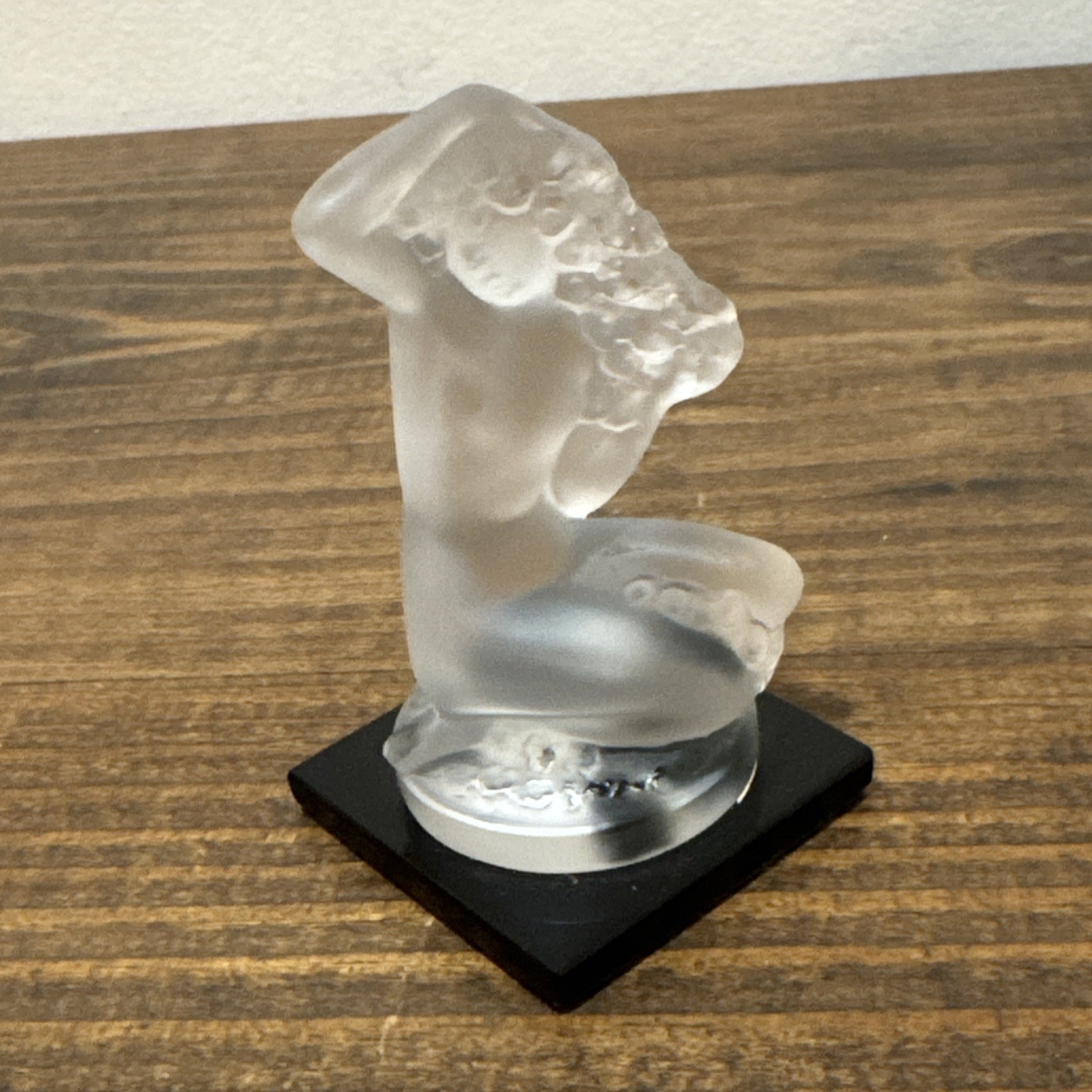 Lalique Frosted Crystal Floreal 3 1/2″ Nude Woman Figurine Black Base France