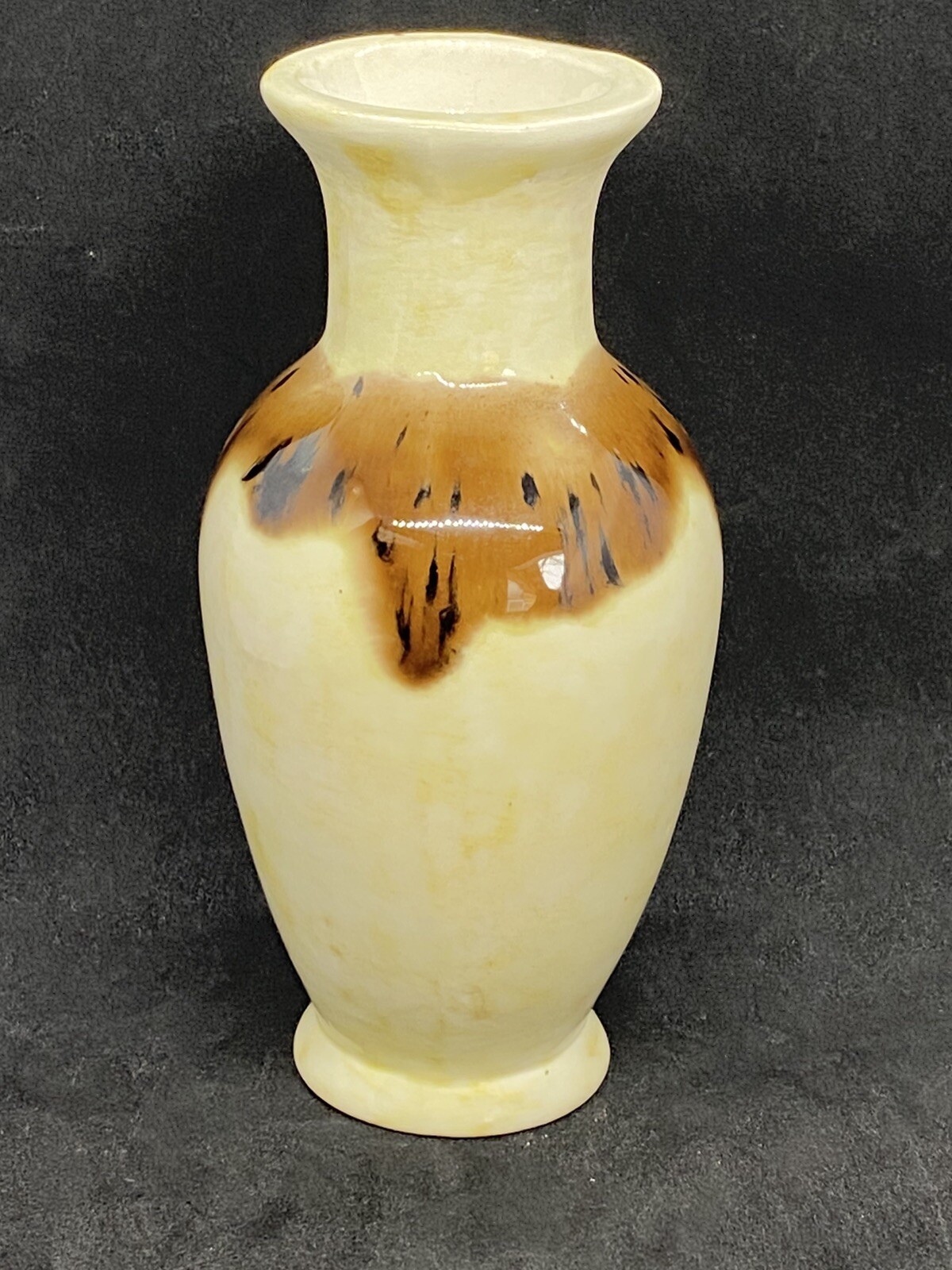 Studio Pottery Vase Handmade Vase Beige Brown Drip Glaze 6 1/2″ Signed JVS 78