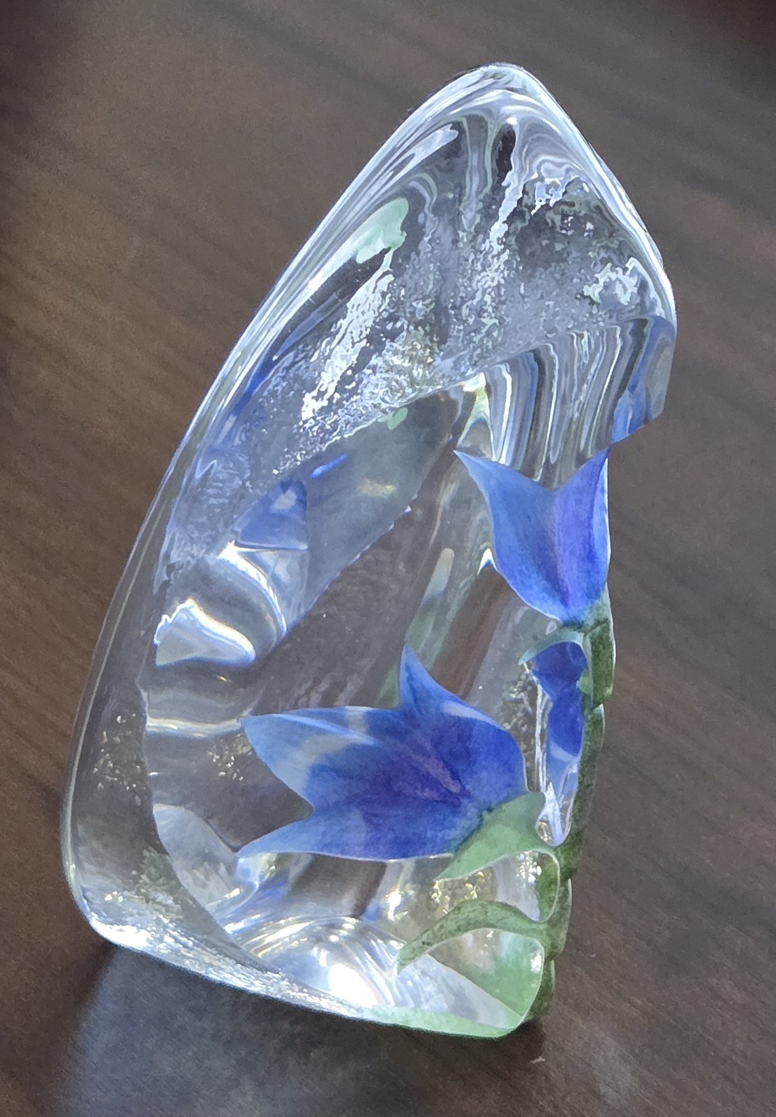 Crystal w/ Blue Flowers By Mats Jonasson Sweden Signed And Numbered Collectible