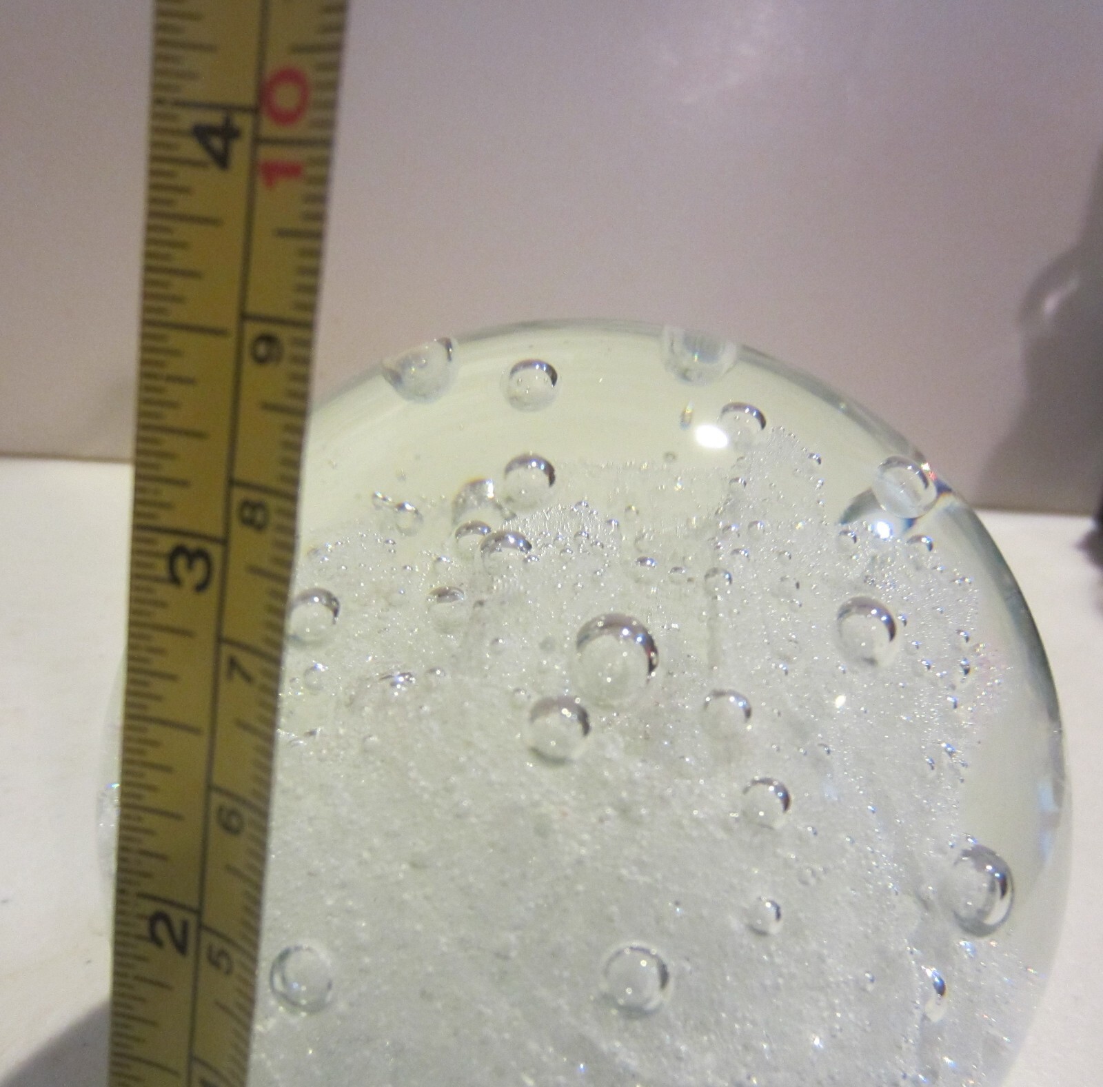 Clear Abstract Controlled Bubbles Art Glass Round Paperweight