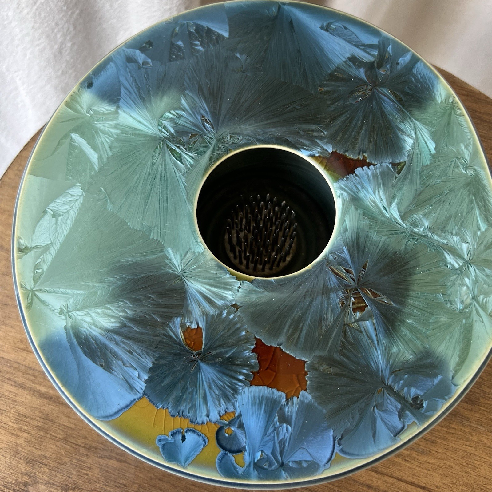 KD Ceramic Flower Frog Vase Art Pottery Abstract Crystalline Glaze