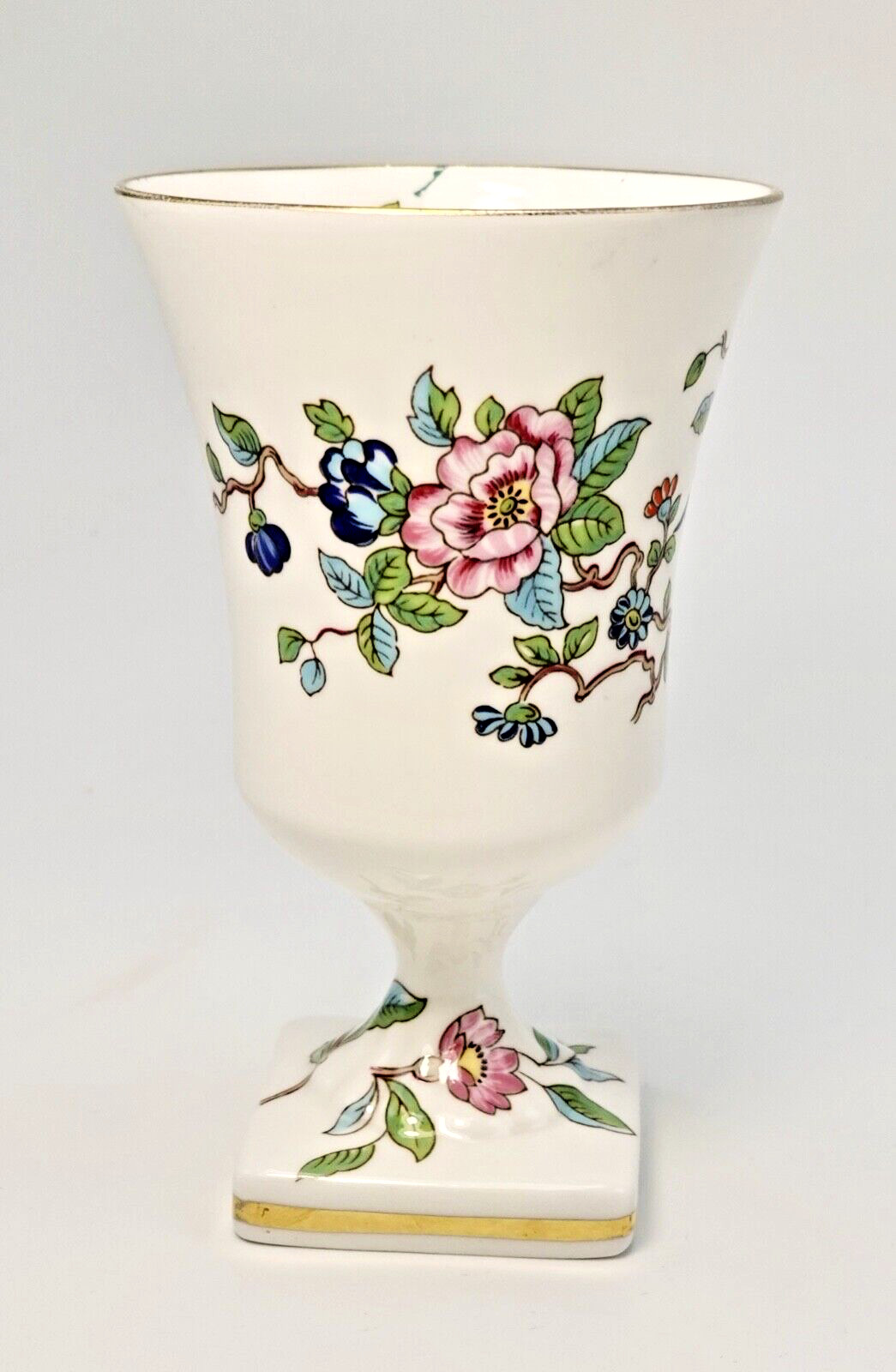Aynsley Pembroke Pedestal Vase Bone China White Florals Bluebird 4.75 inches