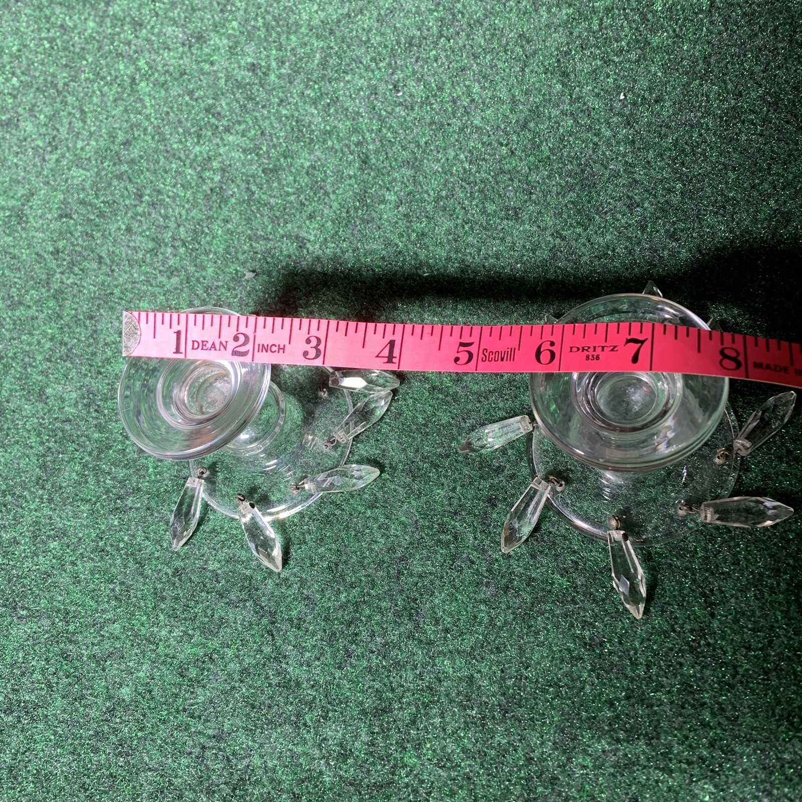 Candlestick Holders 2 Pair Glass Bobbin Two Way TEARDROP Crystals Elegant Unity