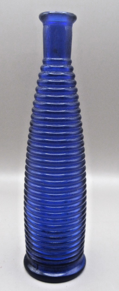 1950’s Cobalt Blue Ribbed Glass Beehive design Potion Bottle Apothecary 7”Tall