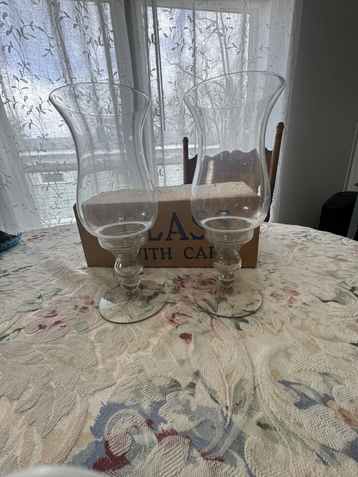 Vintage 1960s Glass Hurricane Candle Lamp Set Louie Glass Co With Original Box