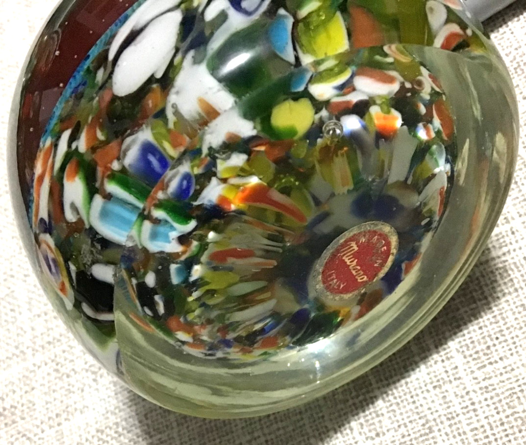 Colorful Concentric Millefiori Paperweight 3″ Original Murano Italy Sticker