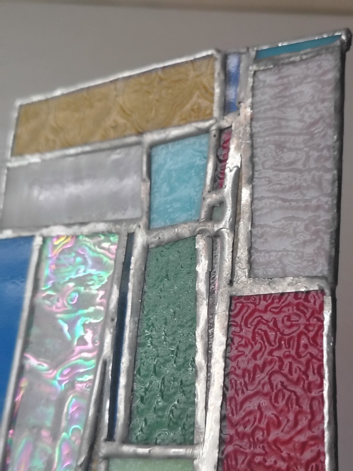 Handmade Stained Glass SunCatcher Rectangle Modern Geometric Vibrant Textured