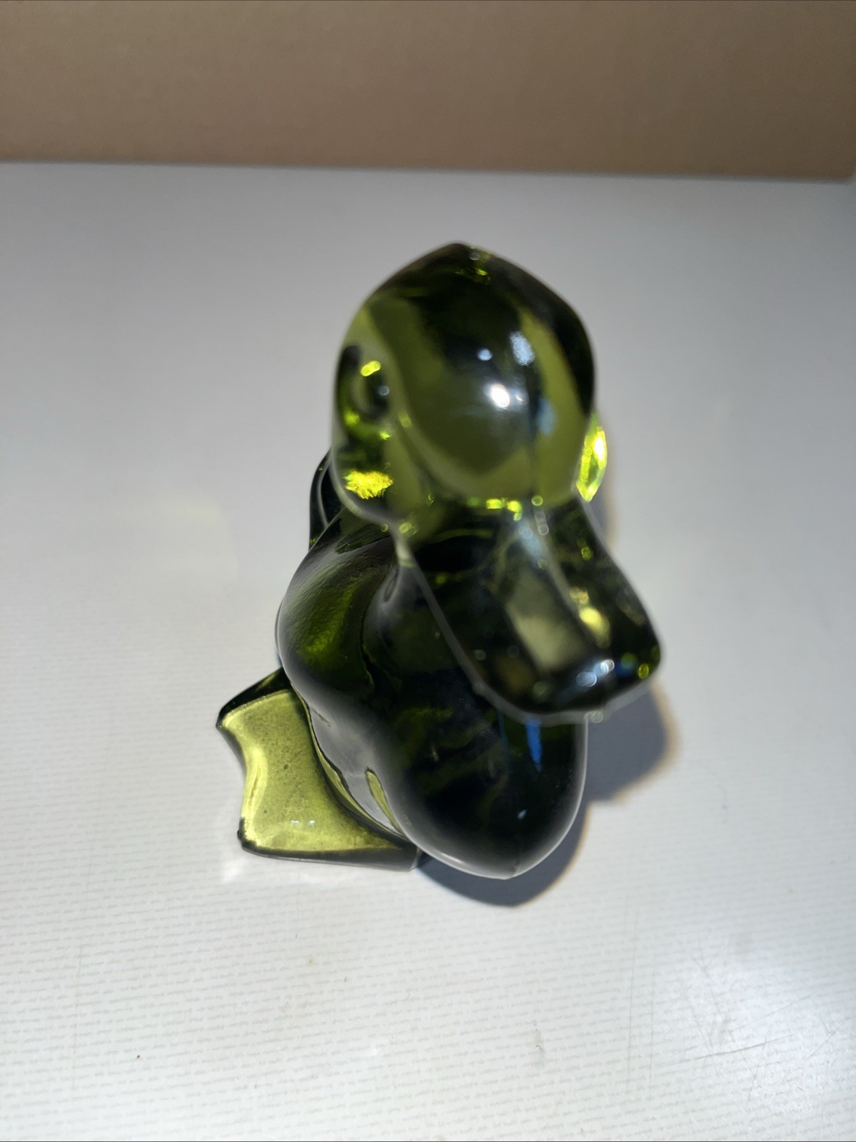 Vintage Glass Avocado Green Duck Upright Figurine