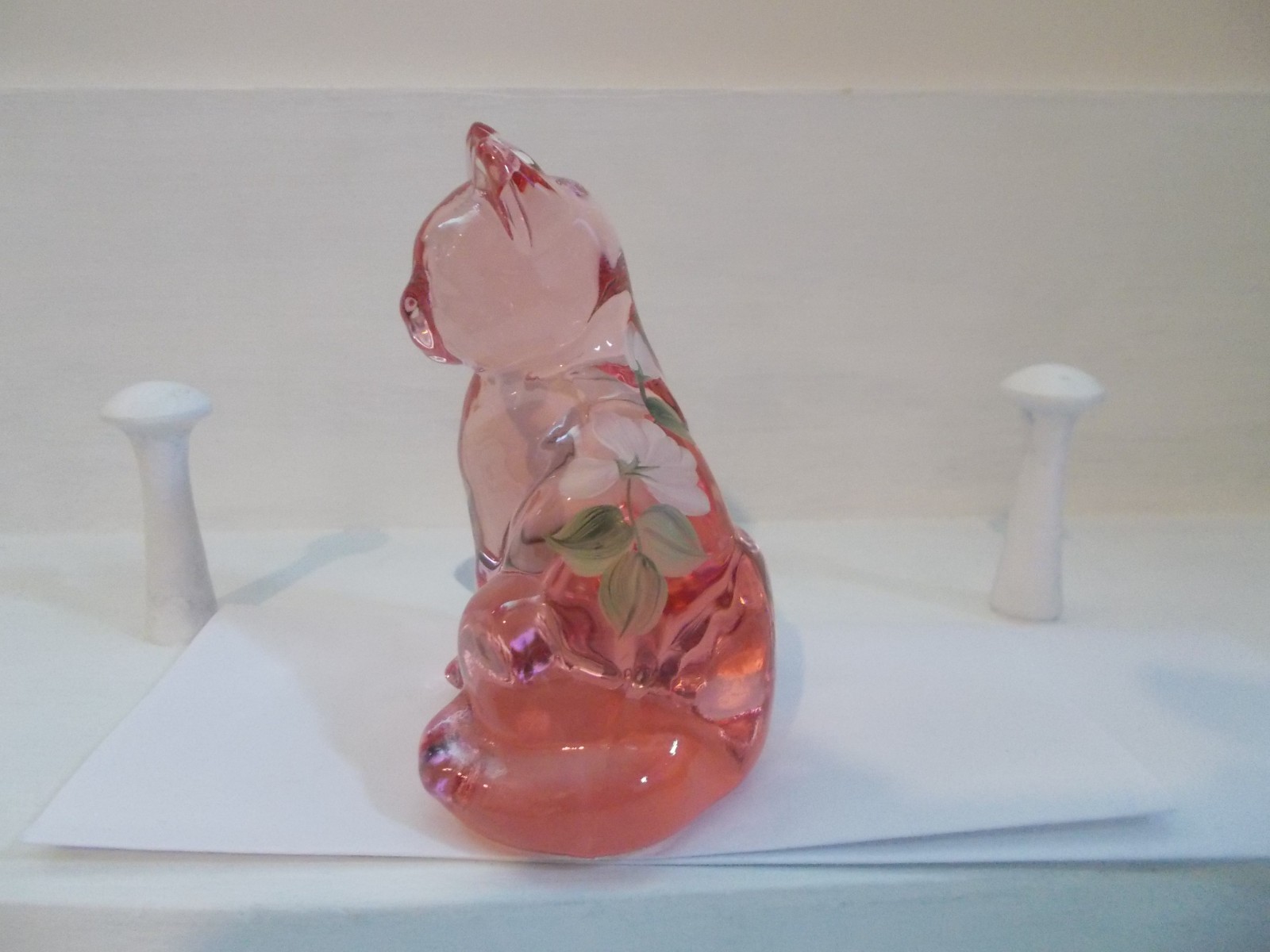Fenton Glass Pink Satin Finish H/P Sitting Cat, Marilyn Wagner