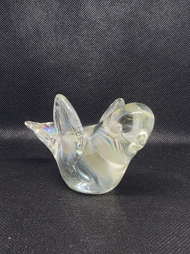 Bird Art Glass Clear Iridescent Paperweight Figurine 2.5 in Tall
