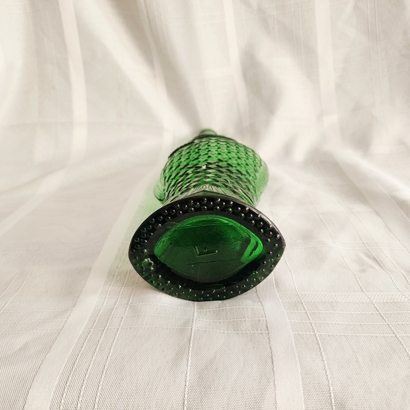Vintage Green Glass Fish Shaped Wine Bottle Decanter Scales 13″ T F Mark