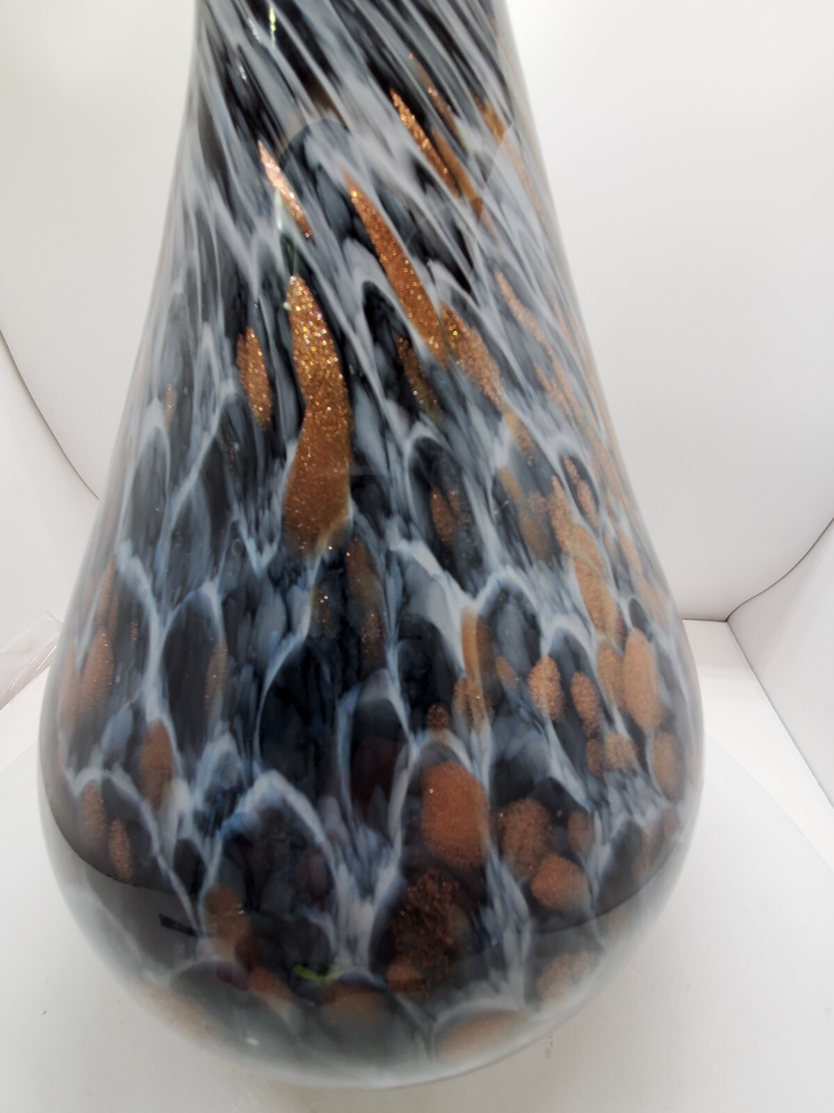 Metallic Copper/Black Multicolored Glass Ribbed Narrow Opening Vase 15.75″ X 9″