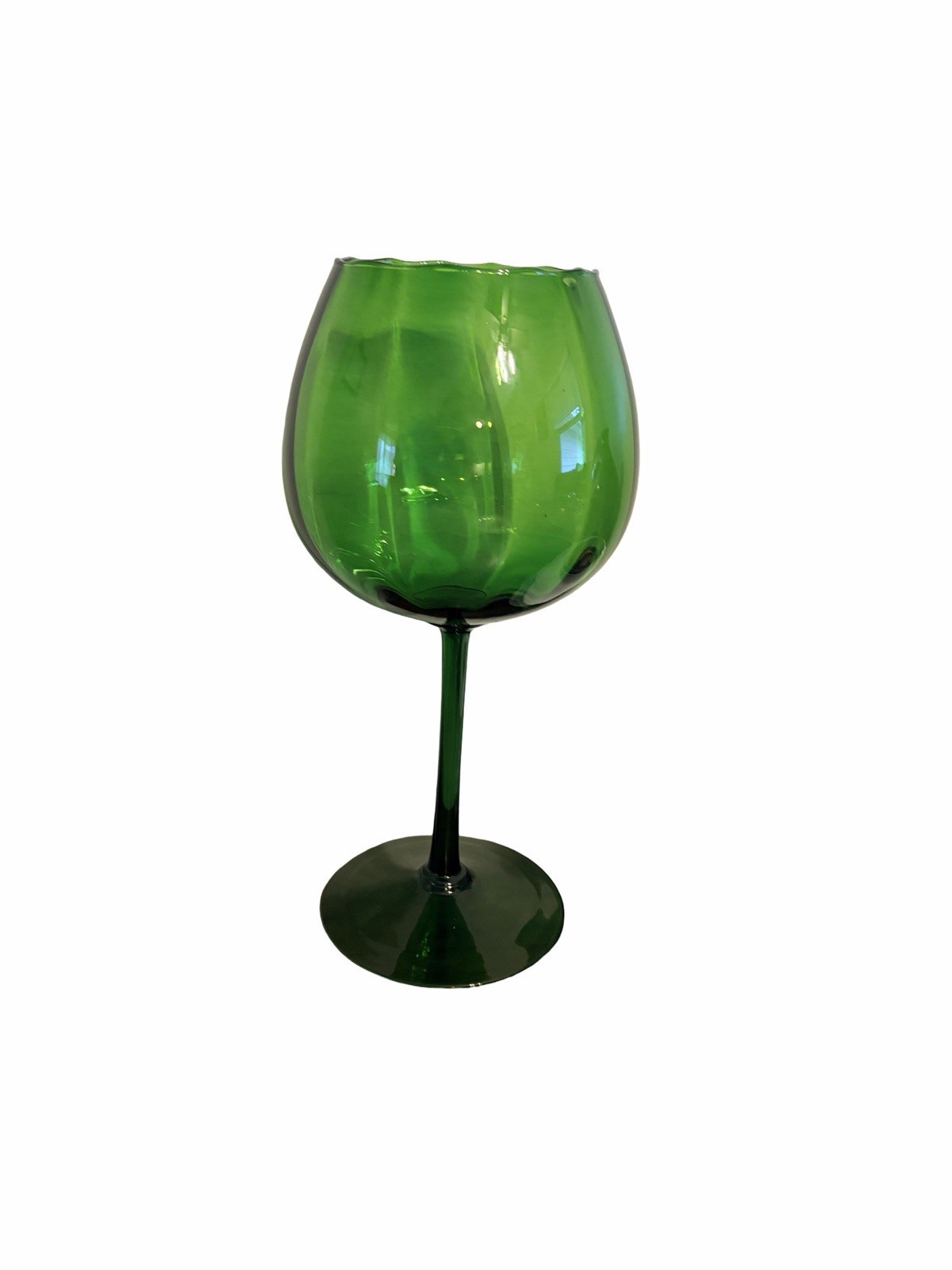 VTG Italian Empoli Emerald Green Art Glass Vase 12 MCM Long Stem Optic Bowl MCM