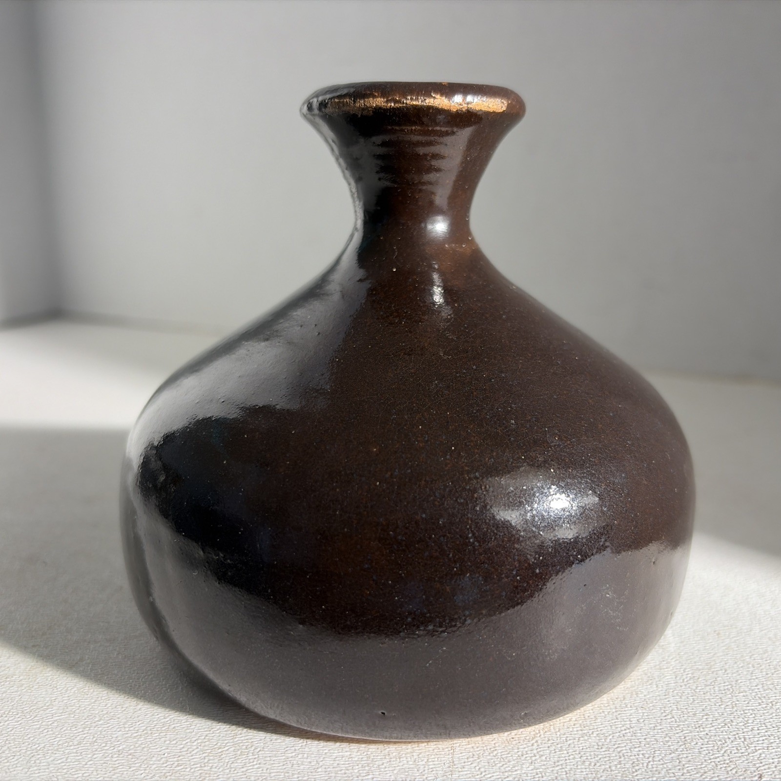 Vintage Small Chocolate Brown Modern Stoneware Vase Art Pottery