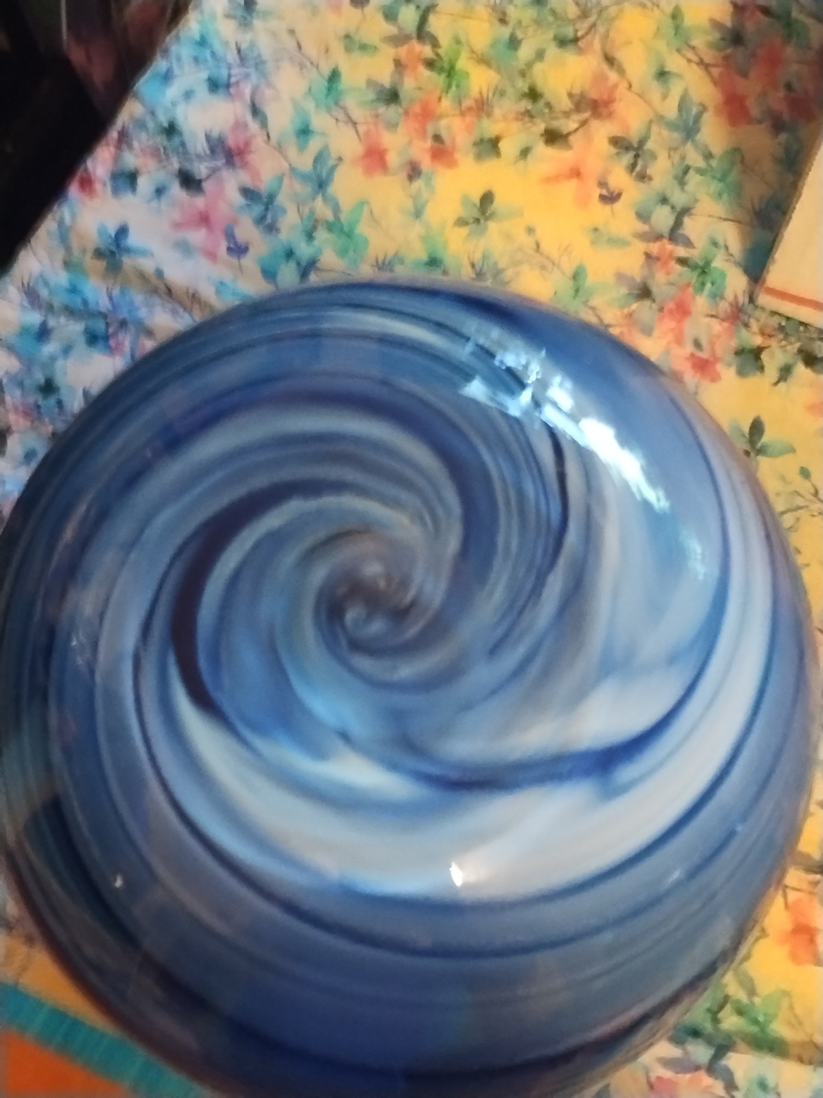 Hand Blown Art Glass Orb Ball Vase Blue Swirl