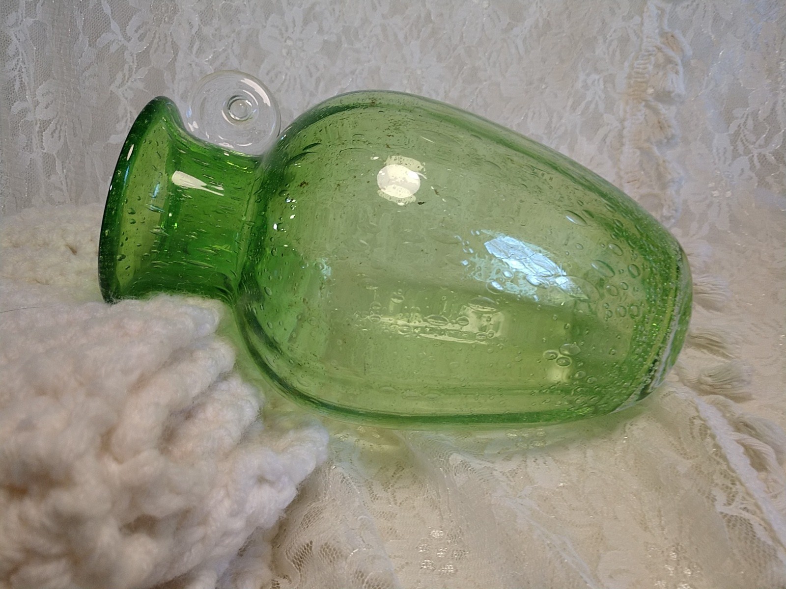 Vtg ITALIAN AMICI GREEN Blown Bubble Art Glass MCM 7″ Cruet Vase