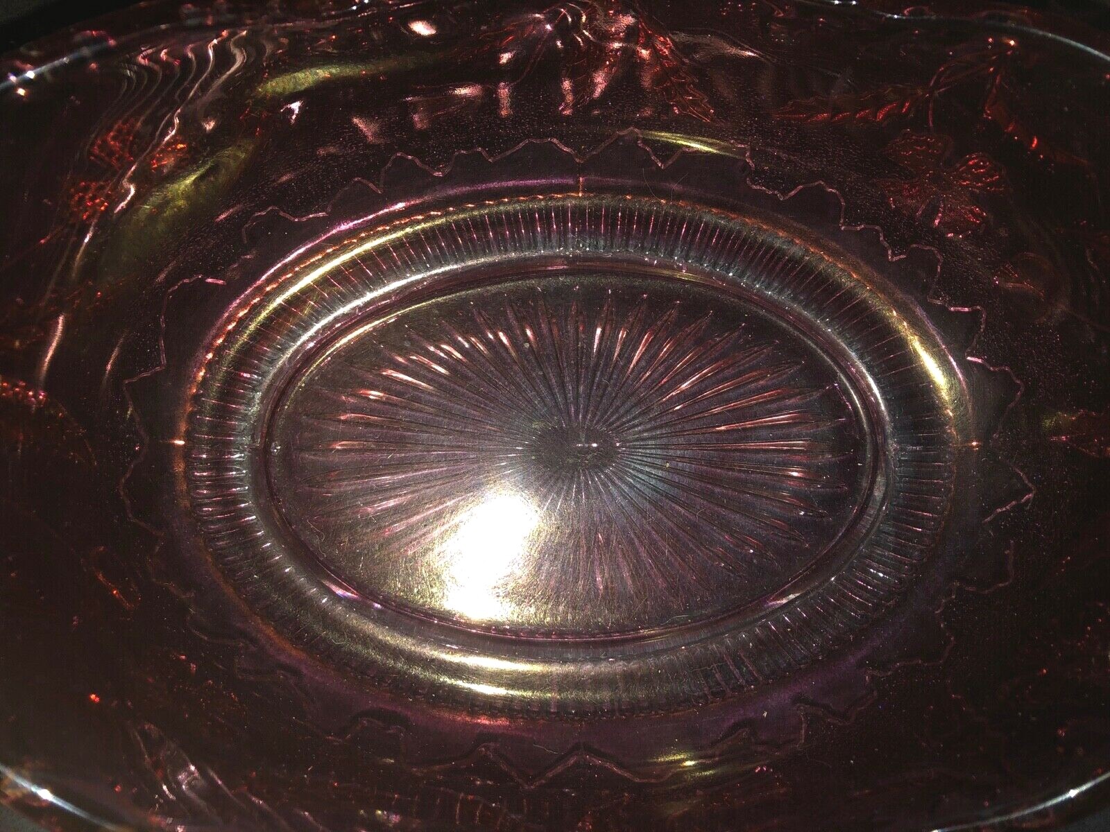 US GLASS TIFFIN 11.5″ DELAWARE 1899 CRANBERRY/GOLD FLORAL OVAL CENTERPIECE BOWL