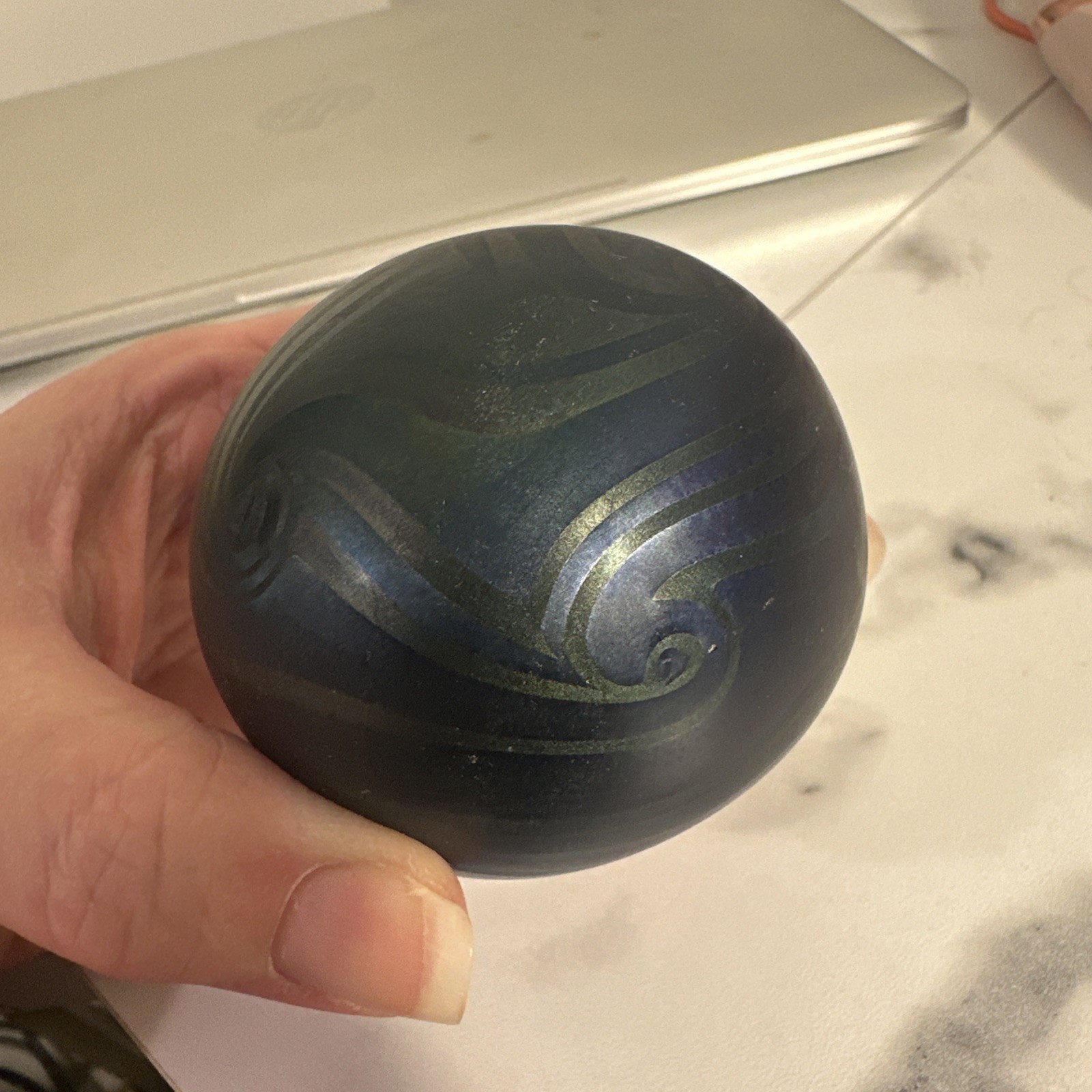 Charles Lotton Signed Iridescent King Tut Glass Paperweight