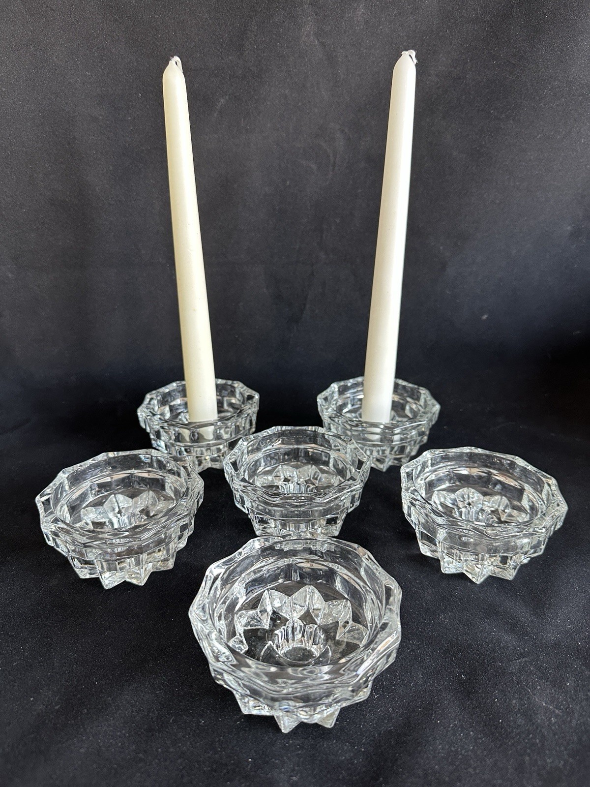 Set of 6 Fostoria American Candle Holders for Tapered or Votive Candles