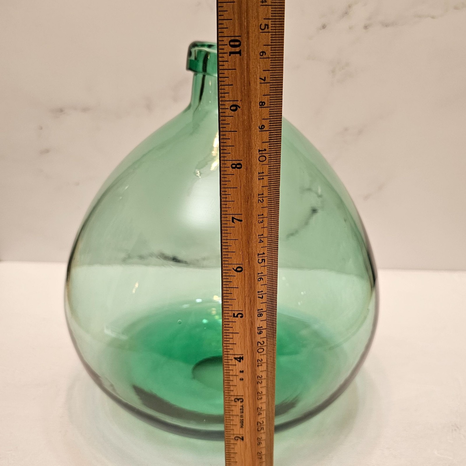 San Miguel Vidreos Recycled Turquoise Green Glass Bottle/Jug/Vase, Bulbous Spain