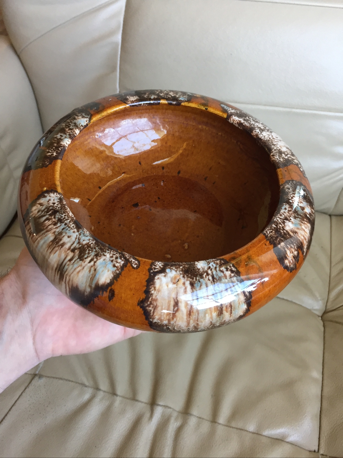 Brown Glazed Stoneware Pottery Art Vase Bowl Dish Rustic Earth Tones Farmhouse