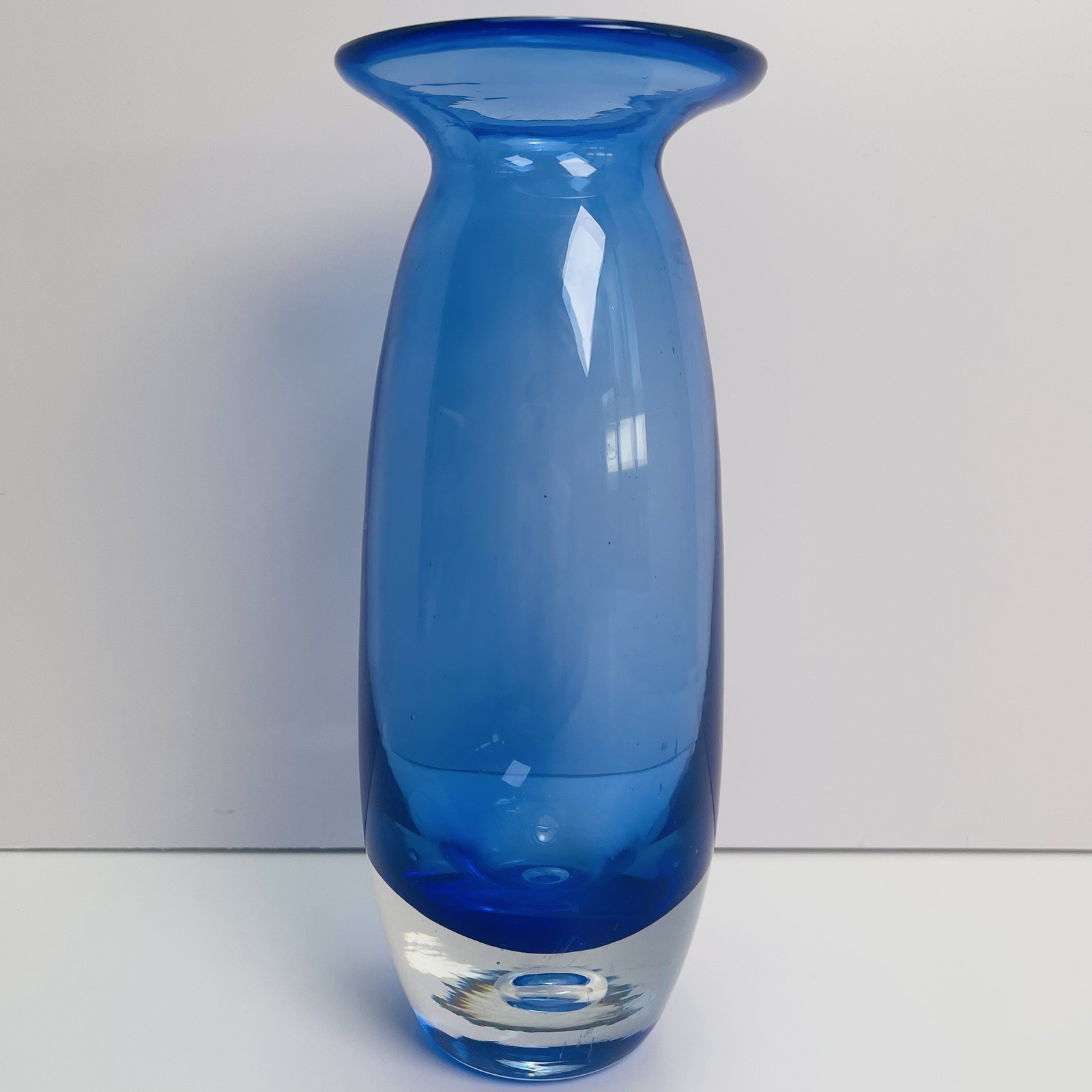 Cobalt Blue Clear Bottom Glass Vase Hand Blown Controlled Bubble VIDEO
