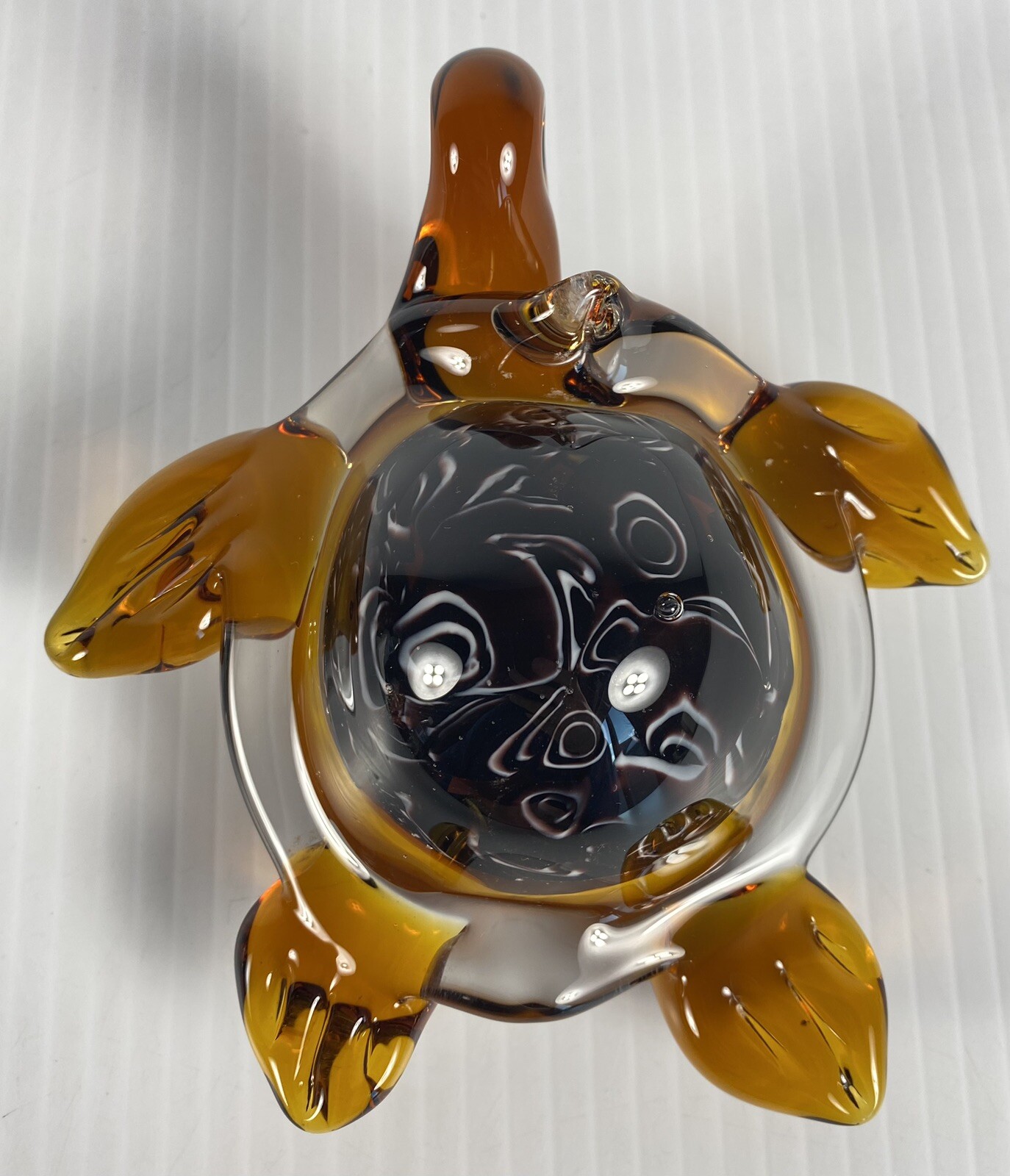 Murano Art Glass Marine Sea Turtle Amber Color Figurine Paperweight 5.5 Inches