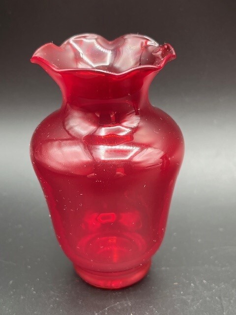 Vintage (2) Hand Blown Mini 3.25″ Ruby Red Glass Vases
