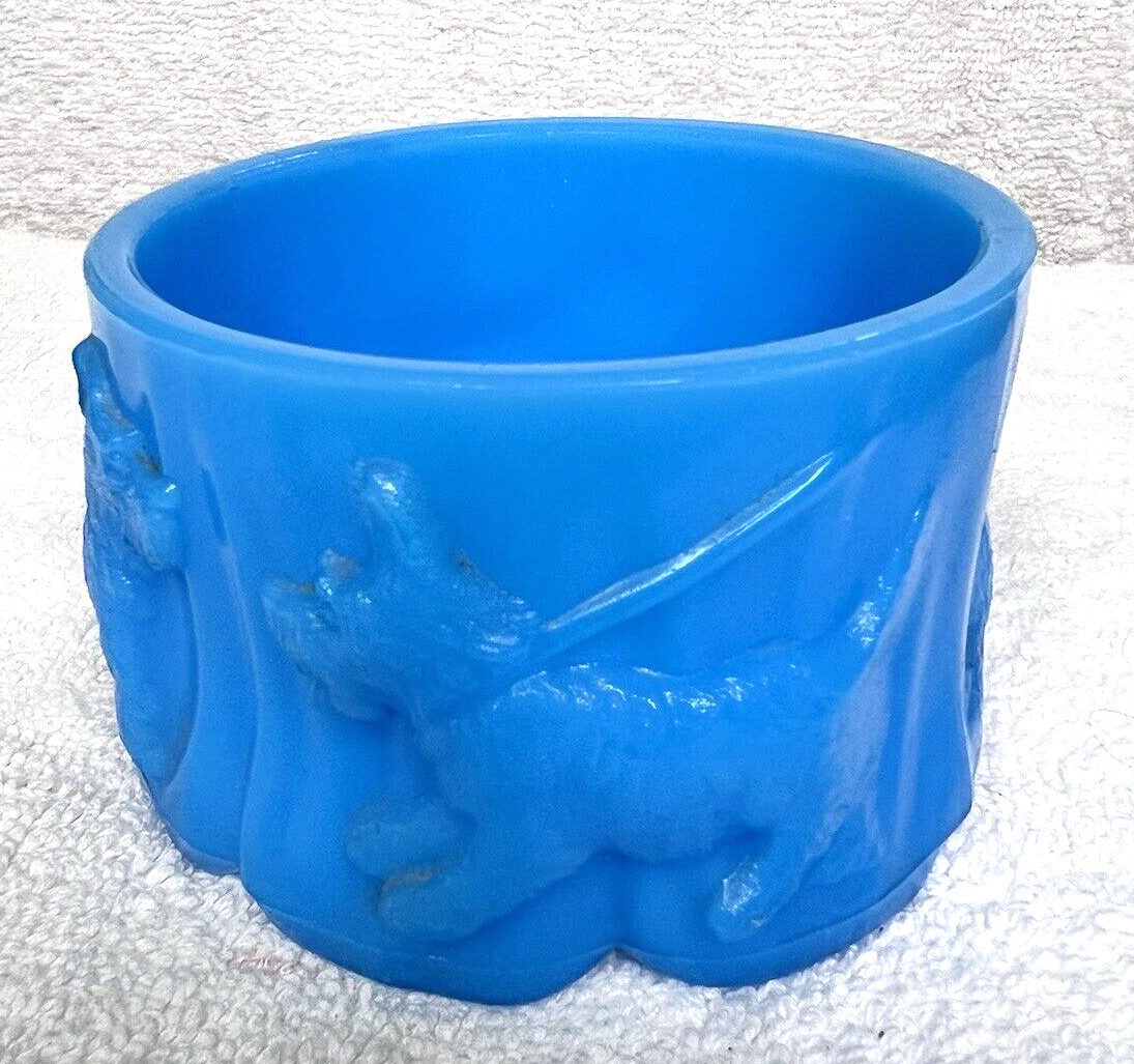 Blue Opaline Milk Glass Scotty Dog Terrier Round Jar Box No Lid 3 3/4 x 2 3/8″
