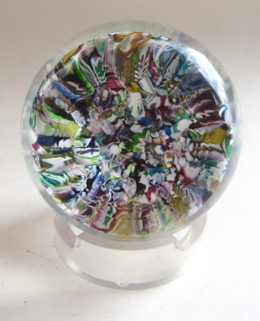 Perthshire 1973 Scrambled Millefiori End of Day Paperweight Art Glass Date Cane