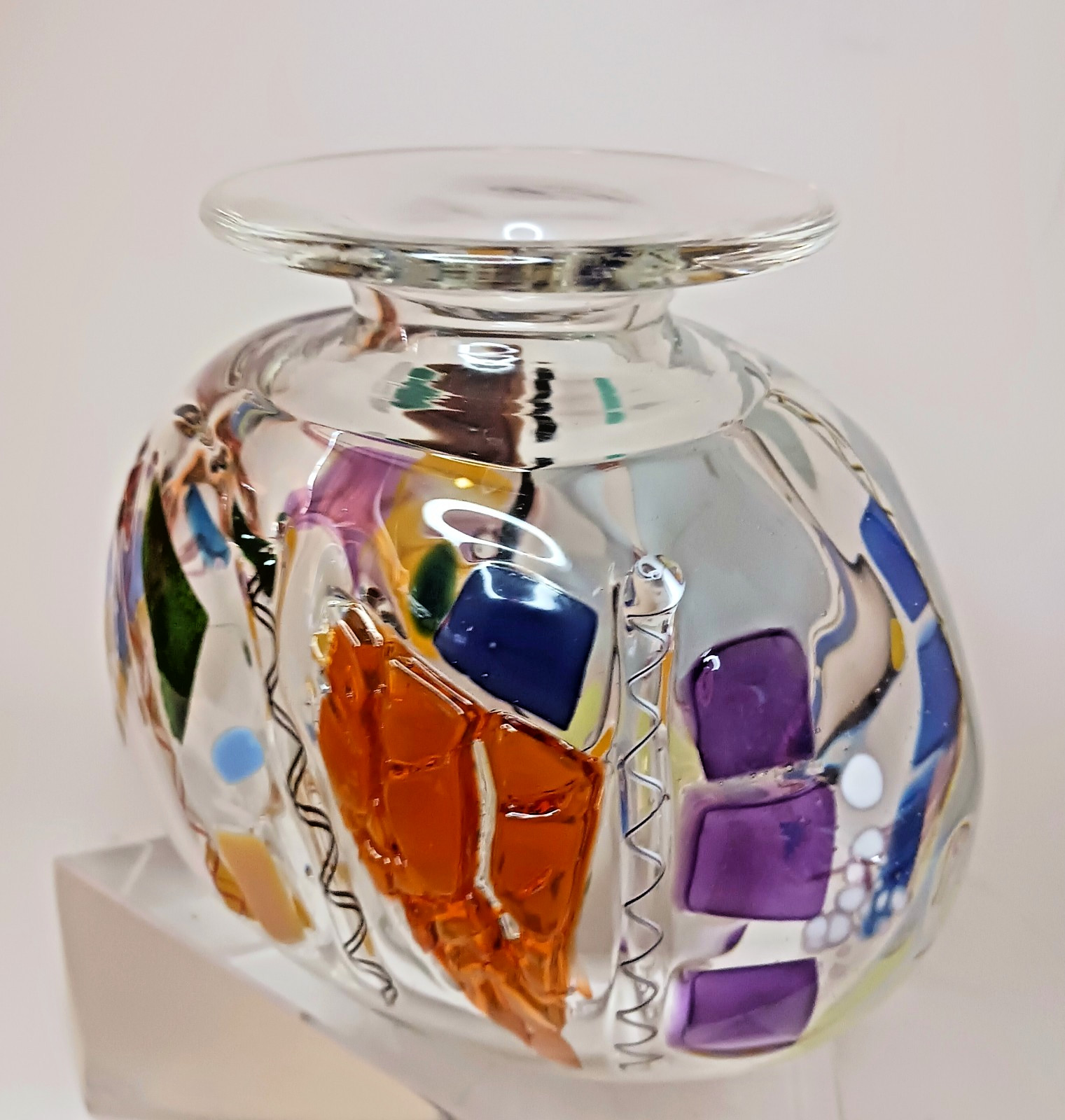 Michael Kraatz 1980’s Memphis Style Studio Art Glass Vase. Signed.