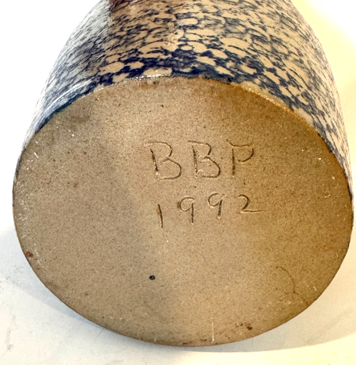 Vintage Beaumont Brothers Pottery BBP Salt Glaze Crock Vase BBP 1992 Blue Sponge