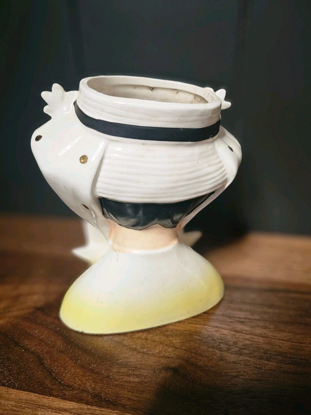 Vintage Relpo Lady Head Vase K1147 RARE YELLOW Gold Polka dot MCM Retro Chic 4