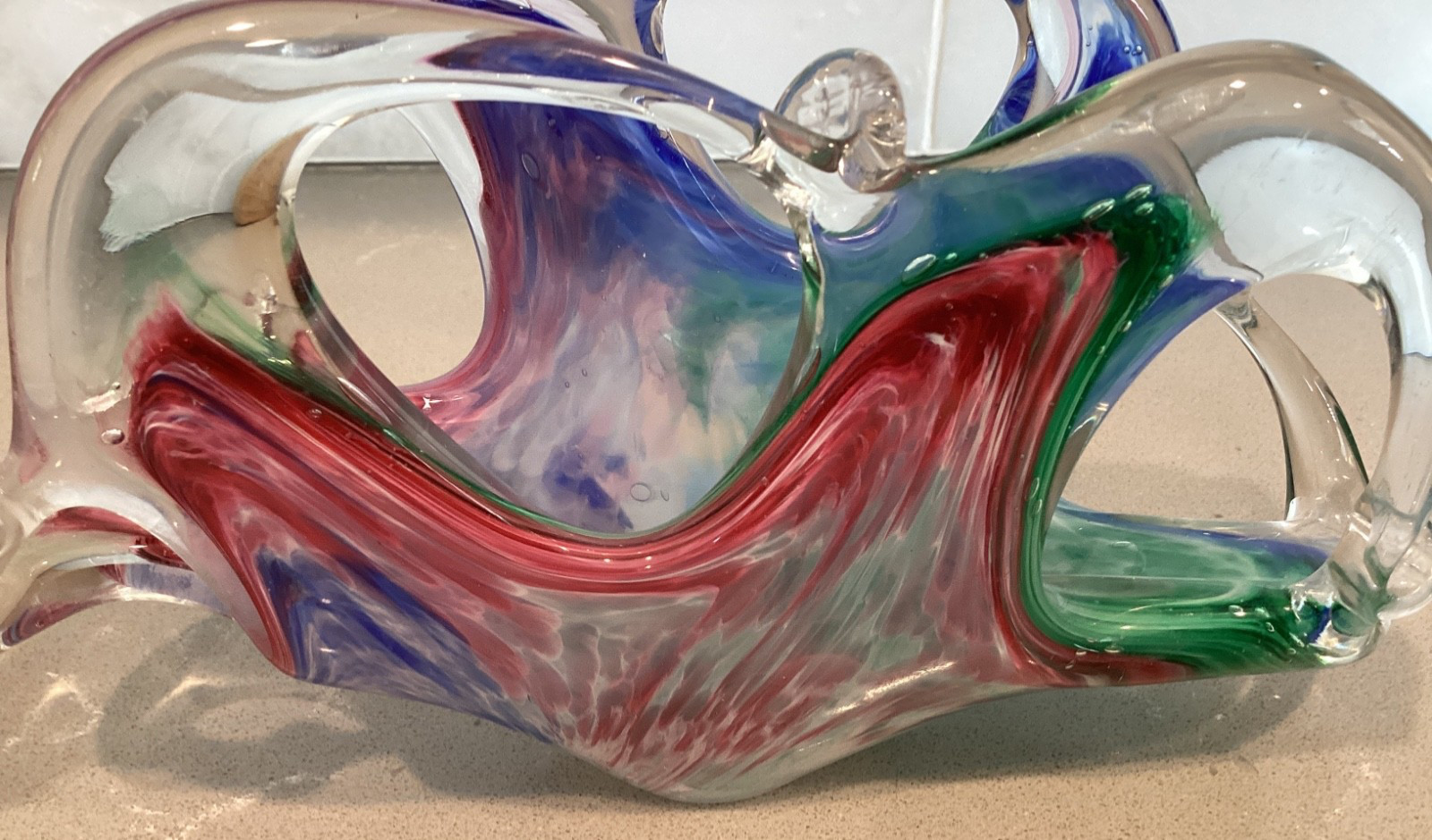 Vintage Murano Style Art Glass Napkin Letter Holder Swirl Blue Green Red Italy