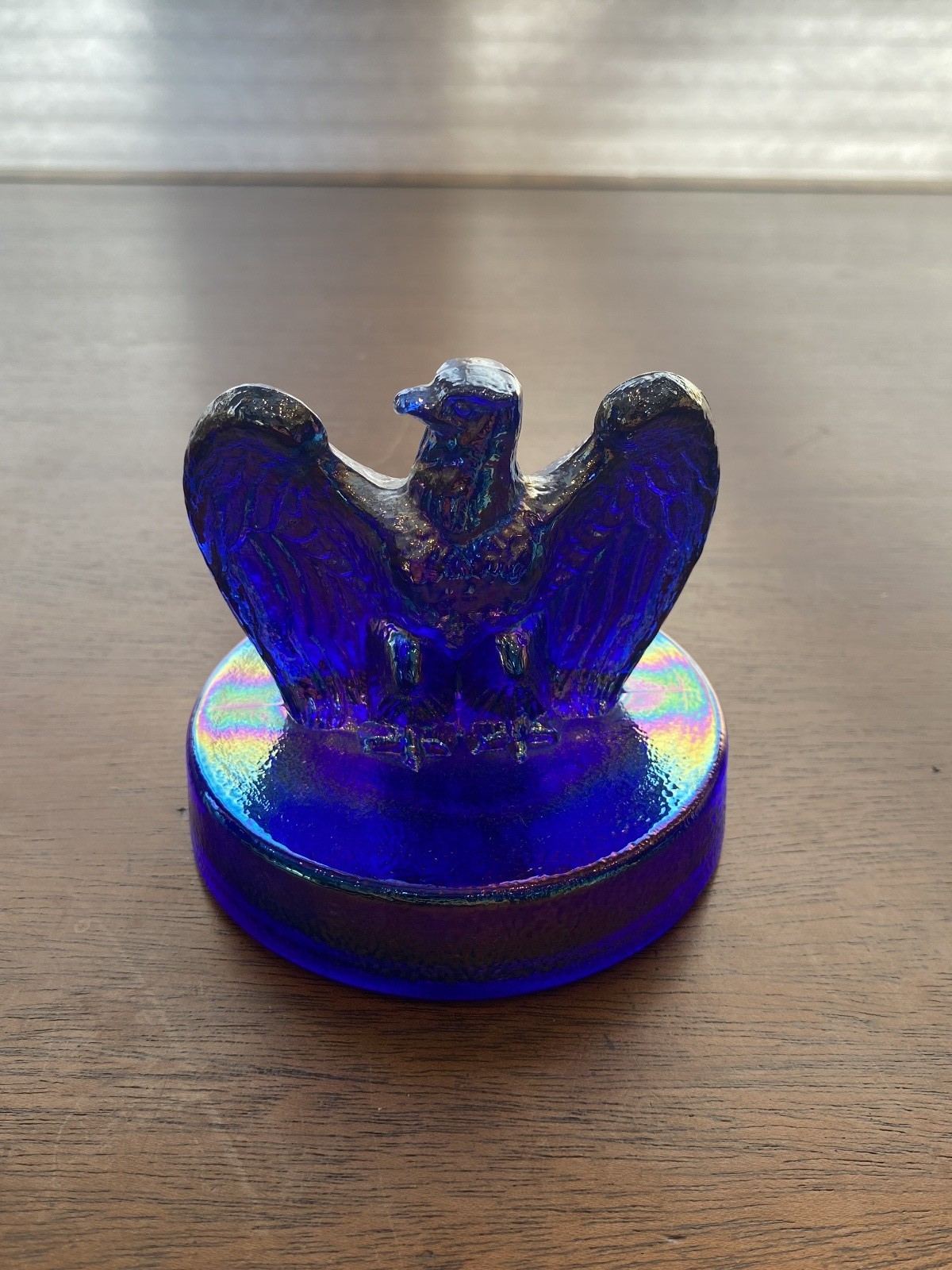 VTG FENTON Blue Iridescent Bicentennial 1776-1976 Glass Eagle Paperweight 3.5″H